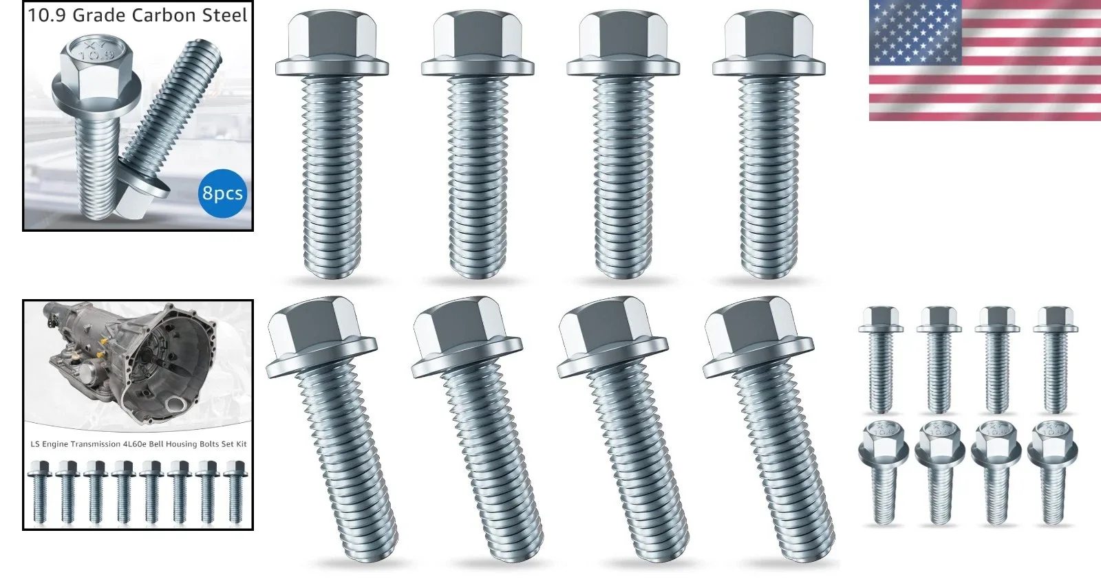 Transmission Bell Housing Bolts Set 8 Piece Carbon Steel Polished Fit LS LS1 ... image 2