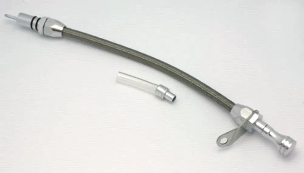 Steel Braided Transmission Dipstick, Bell Housing Mount - Fits Chevy Turbo TH350