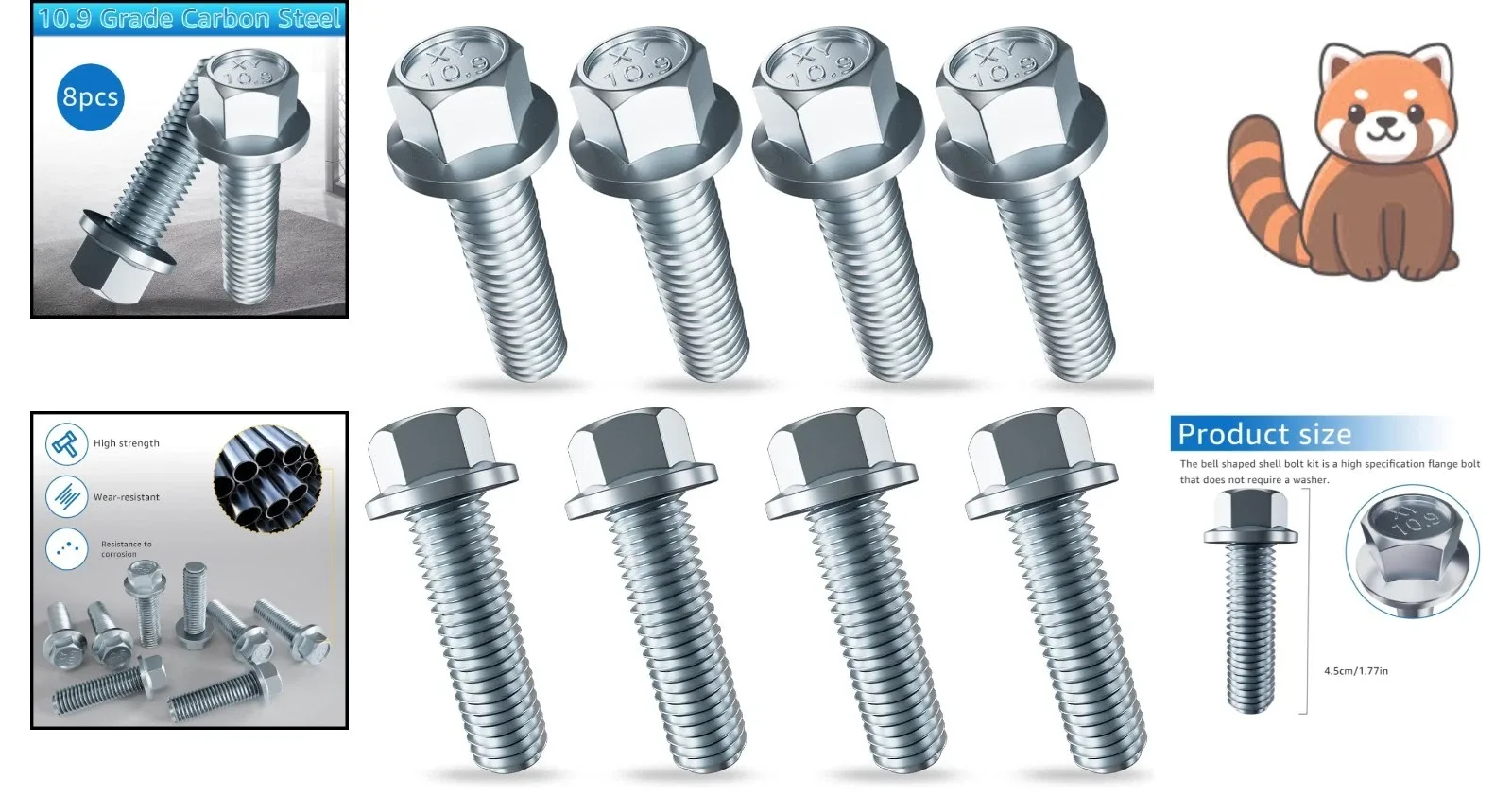 Durable Galvanized LS Engine Bell Housing Bolt Kit - 8 M10x1.5 Flange Bolts image 2