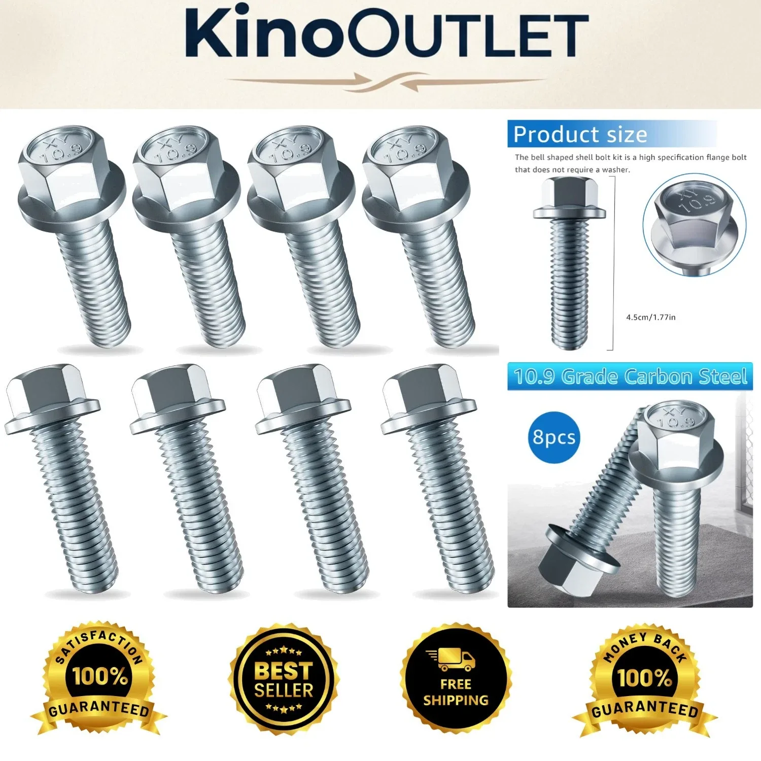 Durable Galvanized LS Engine Bell Housing Bolt Kit - 8 M10x1.5 Flange Bolts