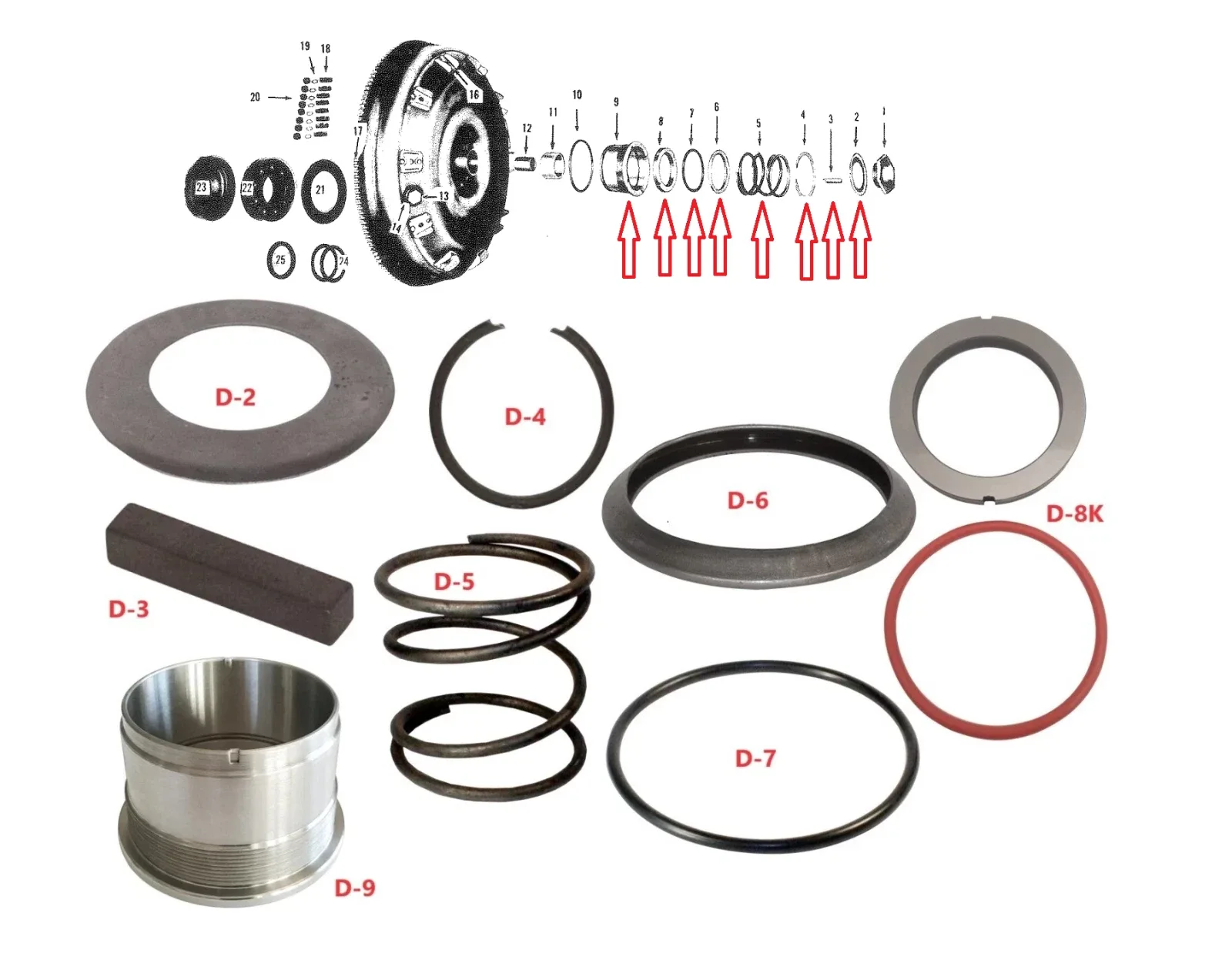 Chrysler Fluid Drive Kit, Carbon/Graphite Seal, Retainer,Spring,Washer & Housing