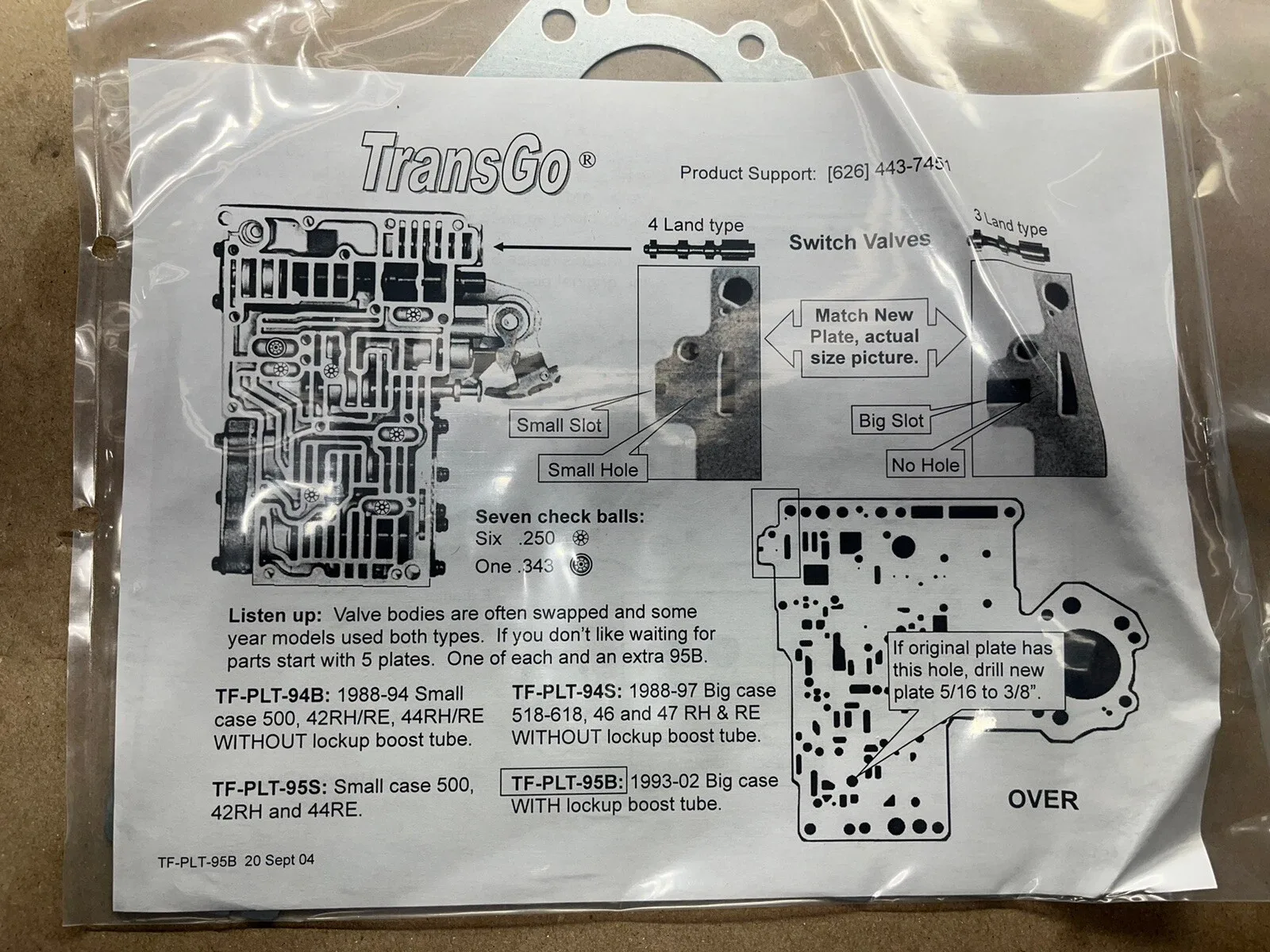 1993-2004 Chrysler 46/47RE & RH Valve Body Plate TF-PLT-95B image 3