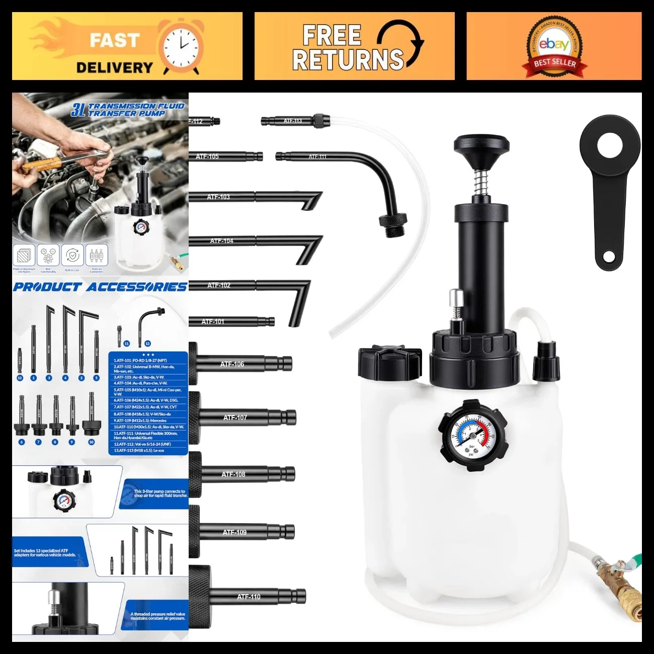 3L Transmission Fluid Transfer Pump Kit CSB12 with 13 ATF Adapters