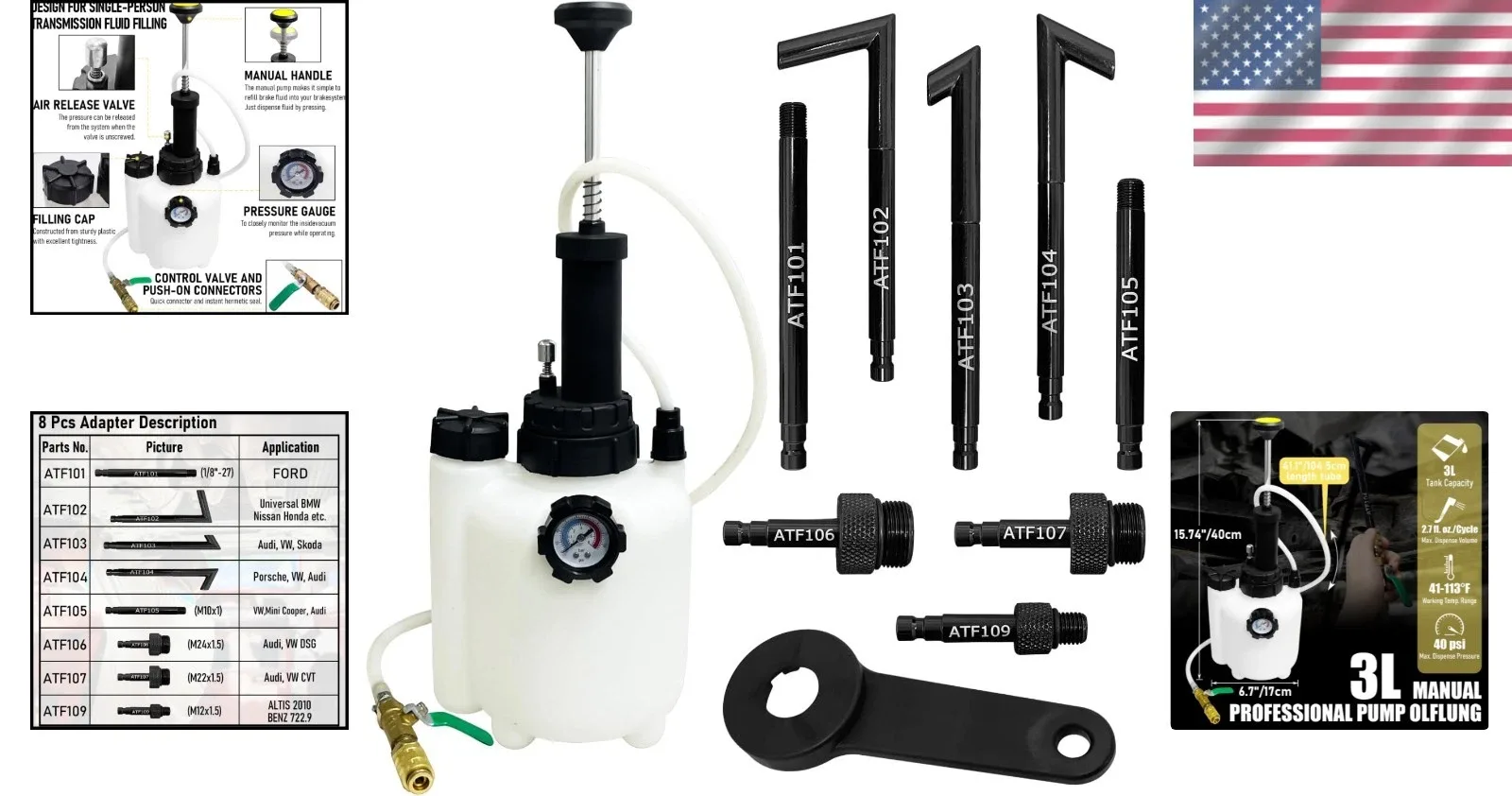3L Manual Transmission Fluid Pump Kit with 8 Adapters image 2