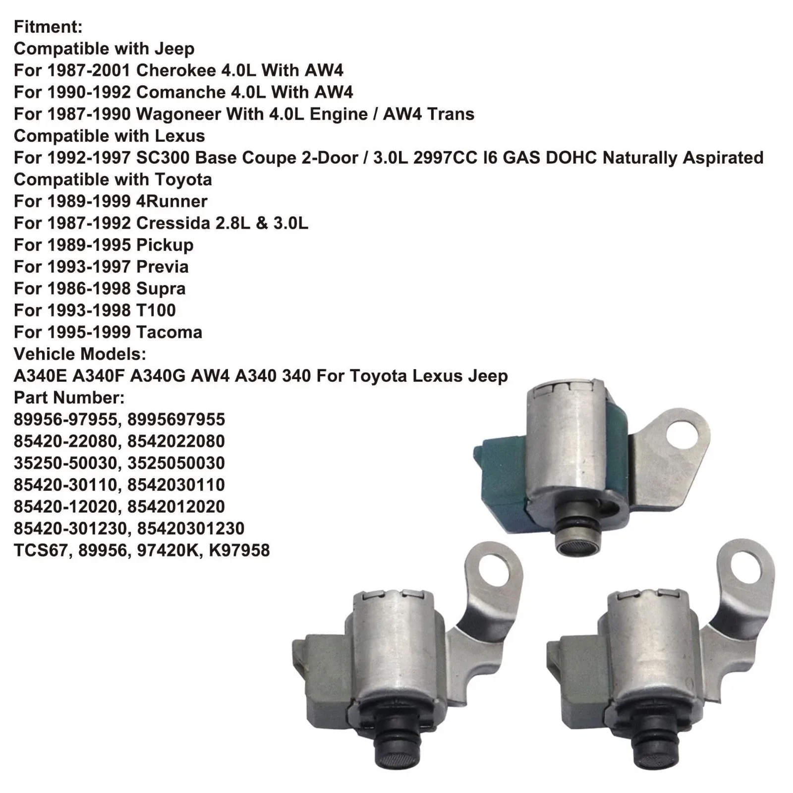 Transmission TCC Lock Up & Shift Solenoids Kit for Toyota, Jeep, Lexus 1992-1997 image 4