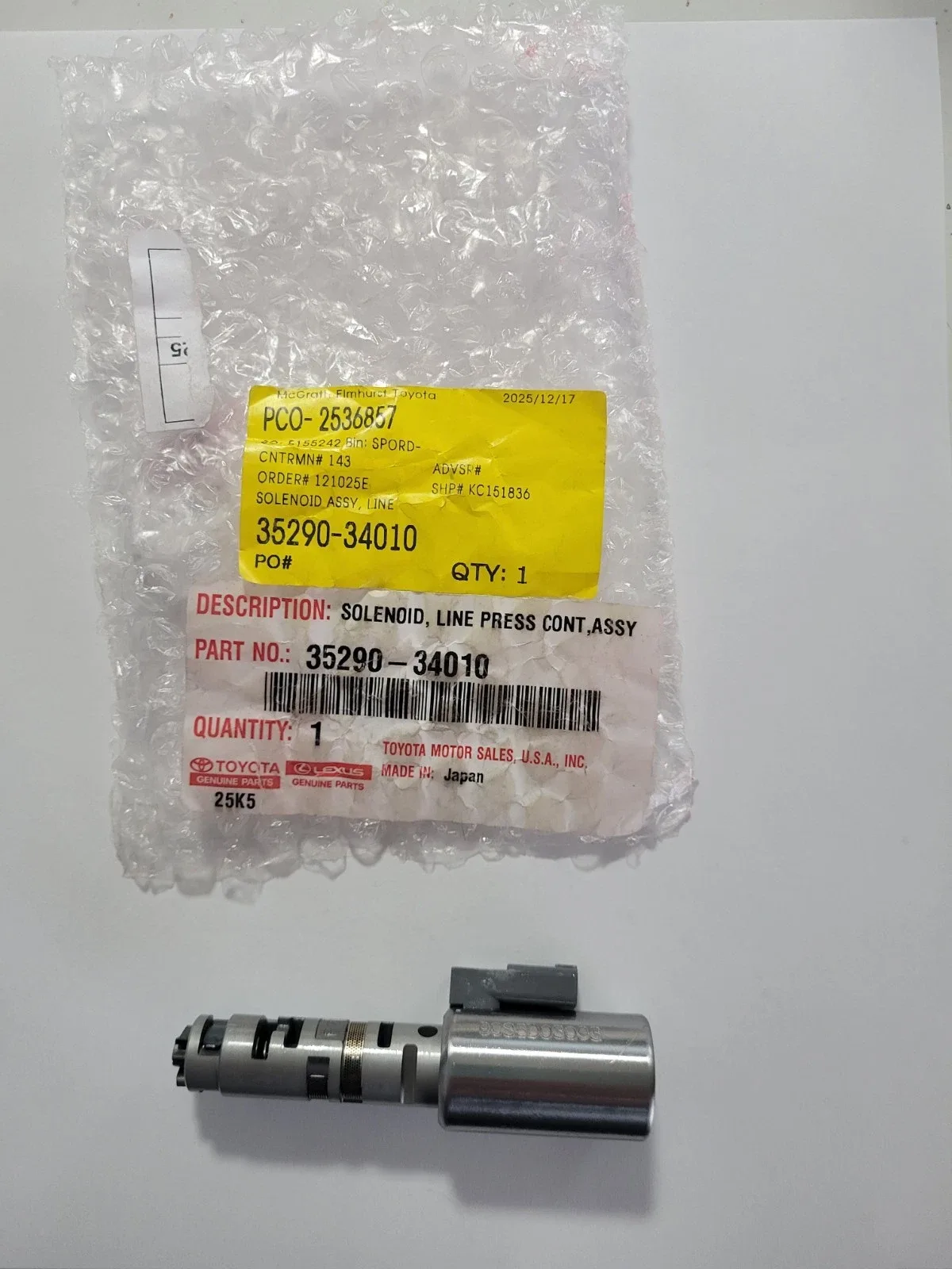 Toyota Line Pressure Solenoid Assembly 35290-34010 OEM