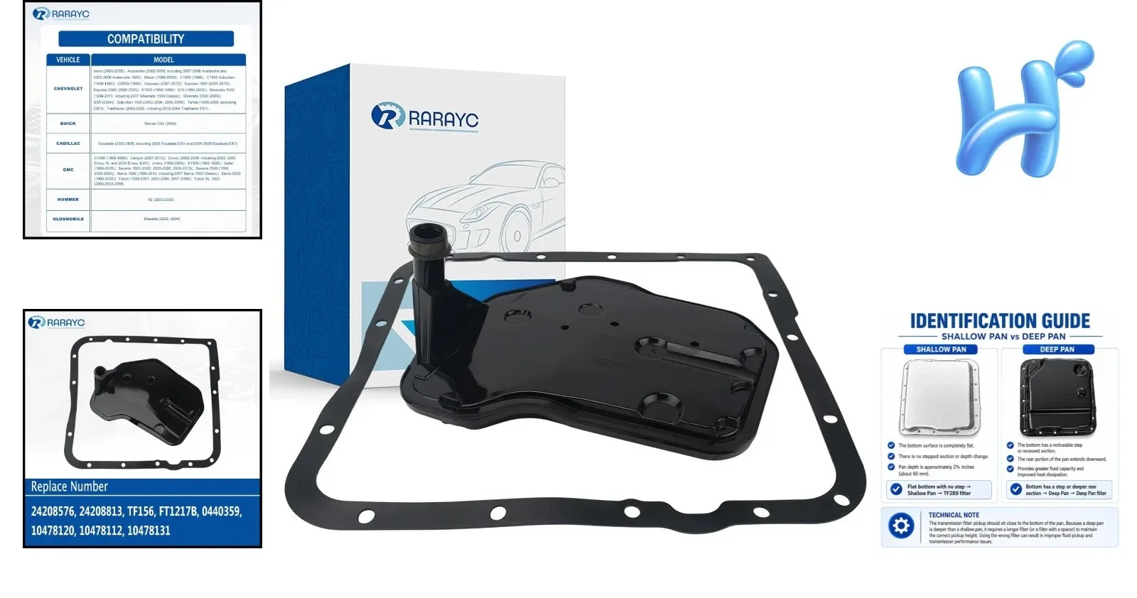 Chevy Silverado Tahoe GMC Sierra Yukon Transmission Filter Kit Deep Pan Gasket image 2