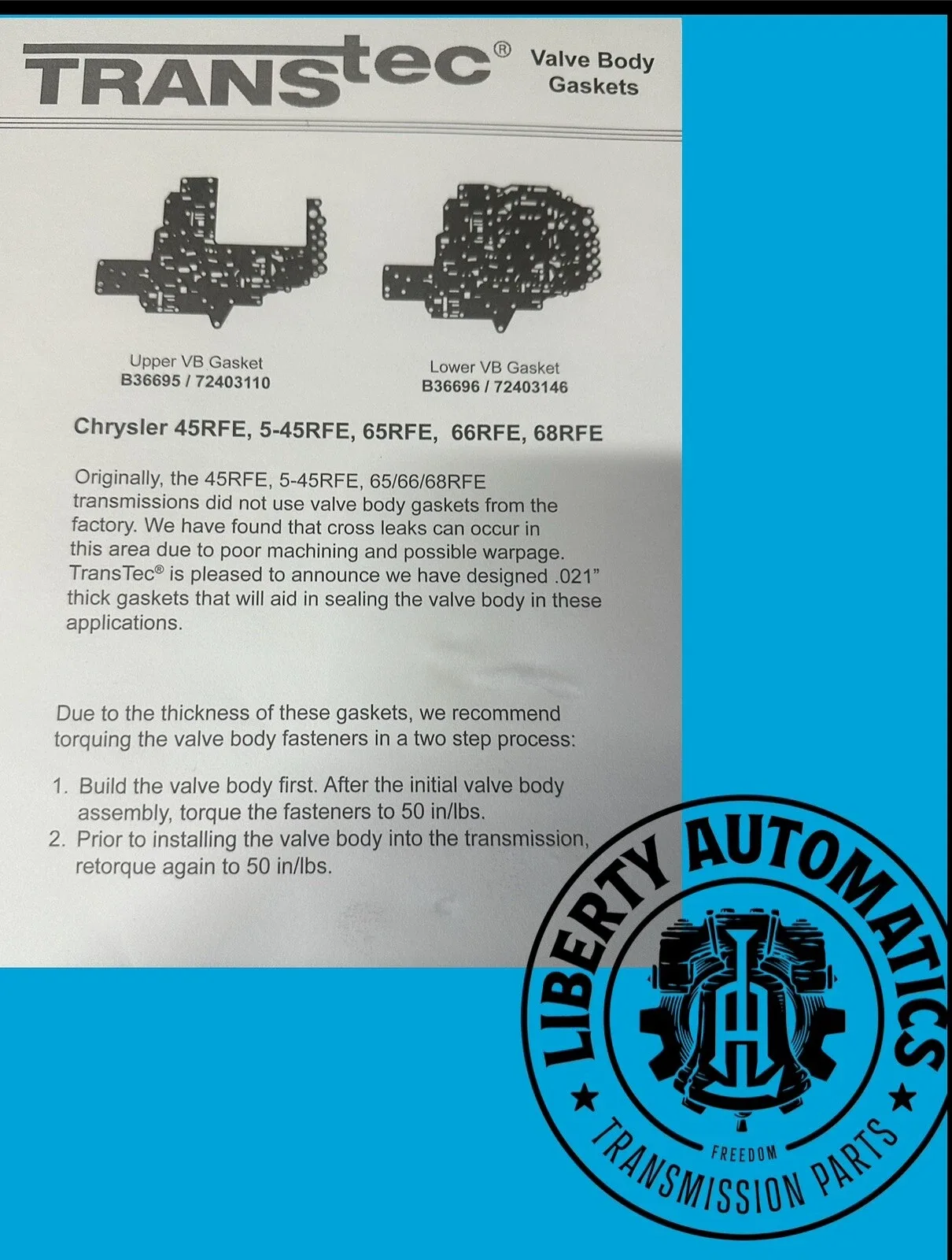 TransTec Valve Body Gasket Set for 45RFE/5-45RFE/65RFE/66RFE/68RFE - MPN 49434421 image 2