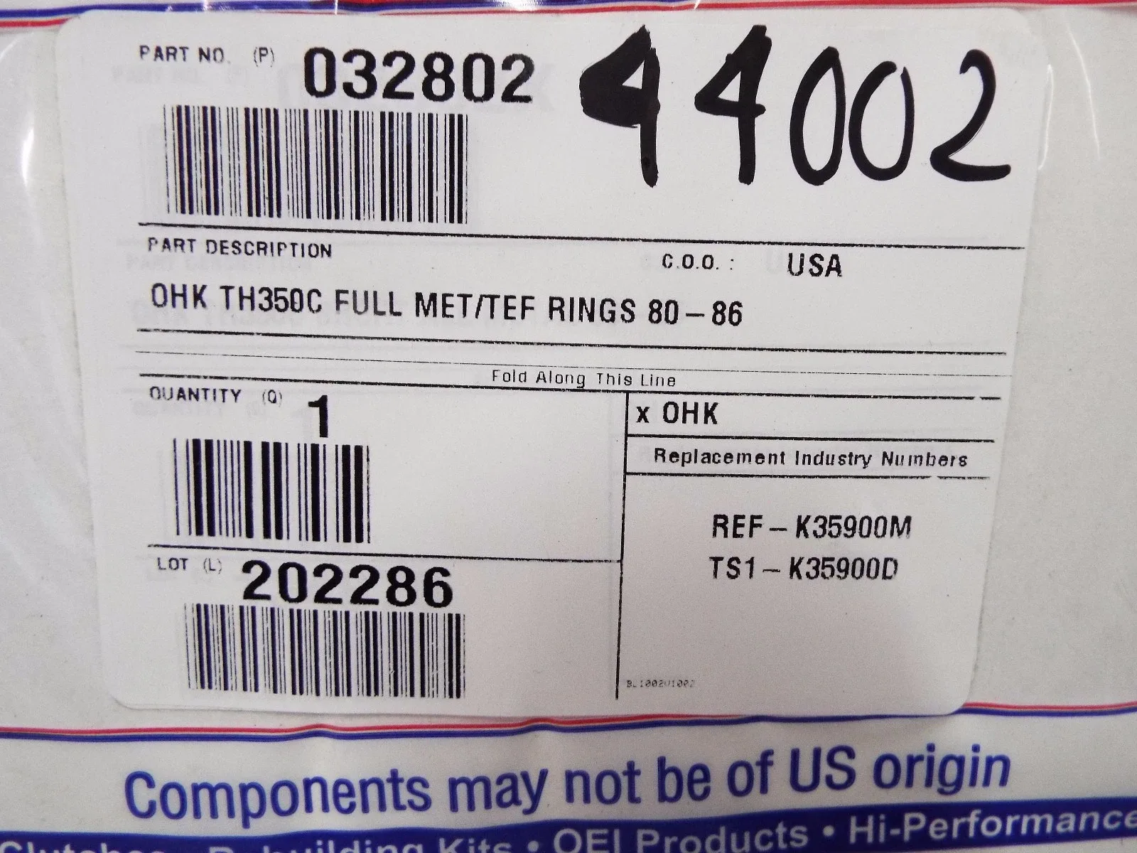 GM THM350 / 350C Transmission Overhaul Kit Gasket Set with Rings & Seals - Precision K35900M image 2