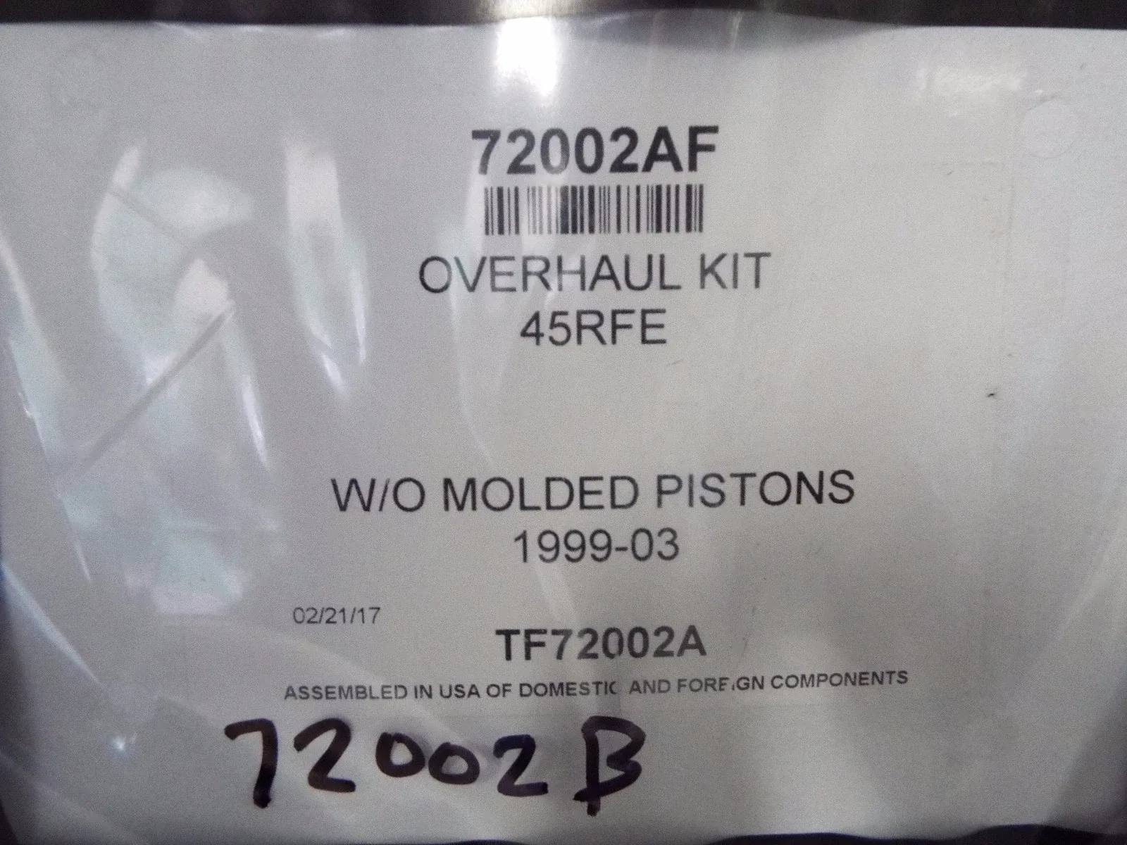 1999-2003 45RFE Overhaul Gasket Kit TF72002A image 3