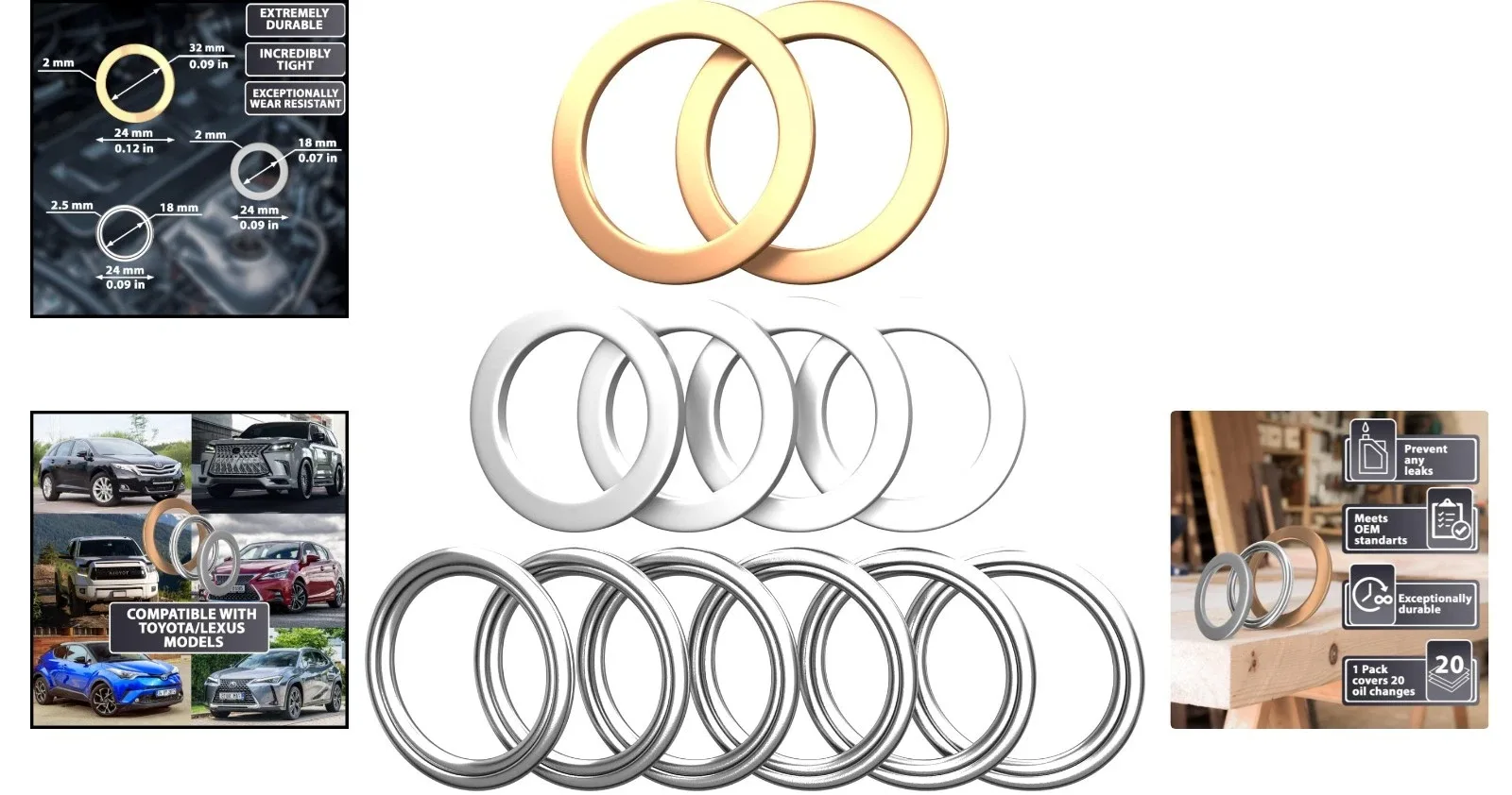 2000-2022 Lexus Drain Plug Gasket Kit (12-Pack) - Toyota Lexus Drain Plug Gasket Kit image 2