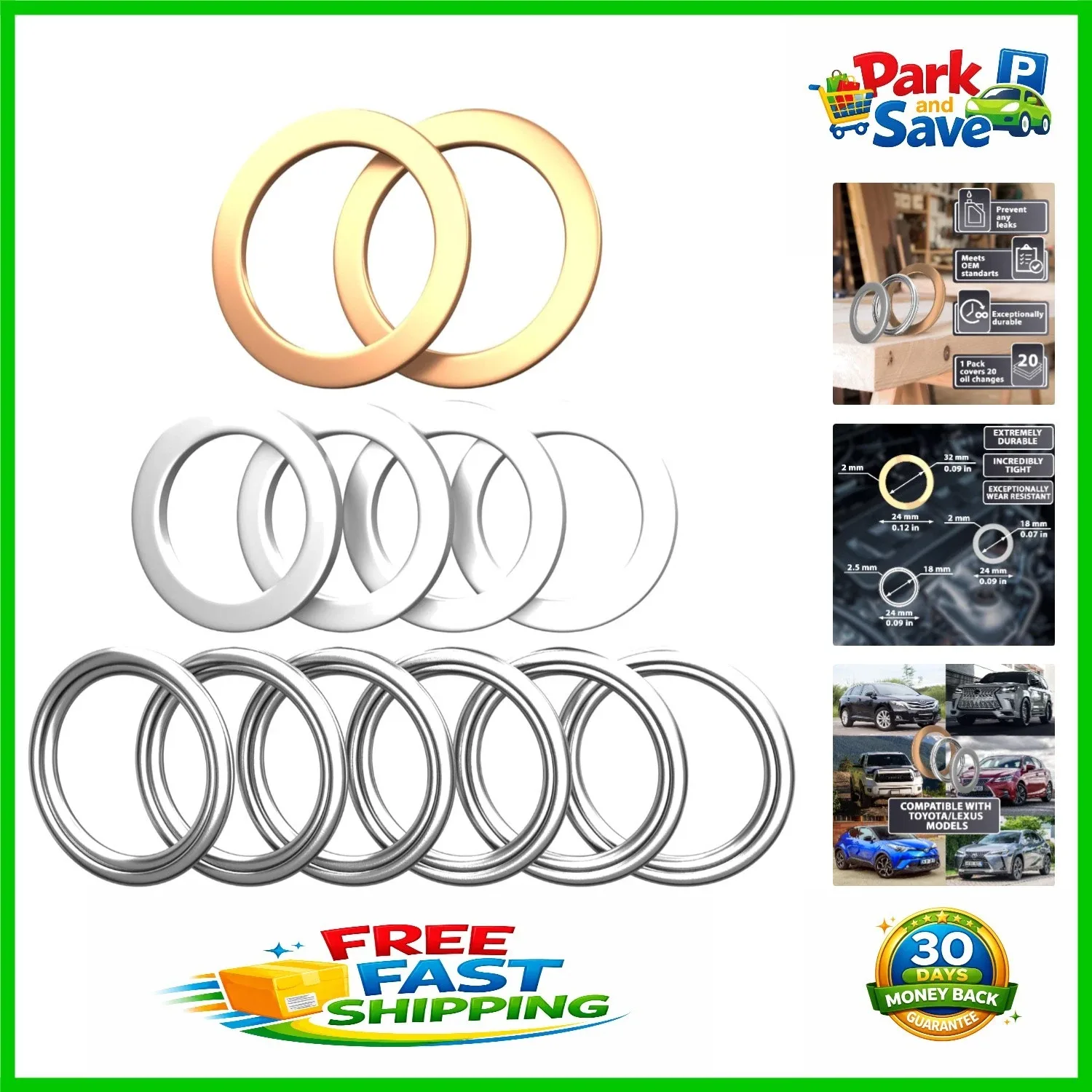 2000-2022 Lexus Drain Plug Gasket Kit (12-Pack) - Toyota Lexus Drain Plug Gasket Kit