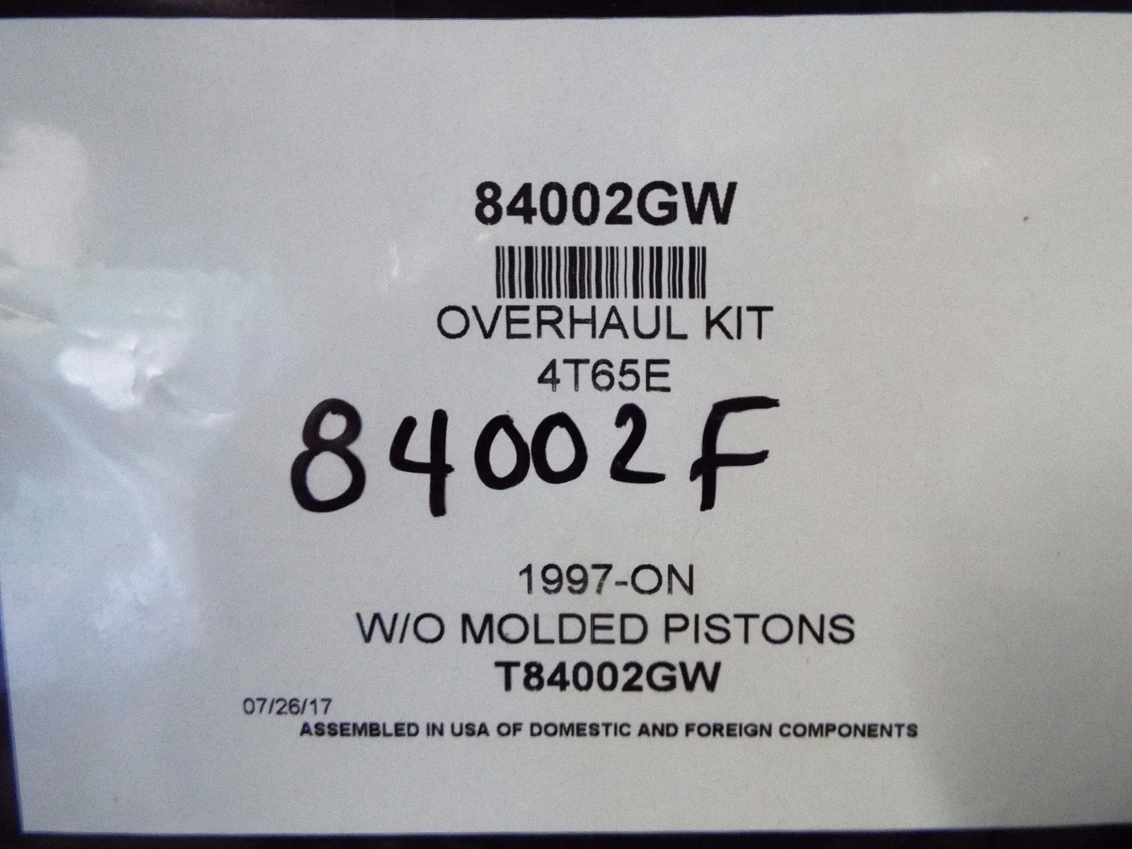 1997-on 4T65E Transmission Overhaul Gasket & Seal Kit MPN 84002GW KP52900FG image 2