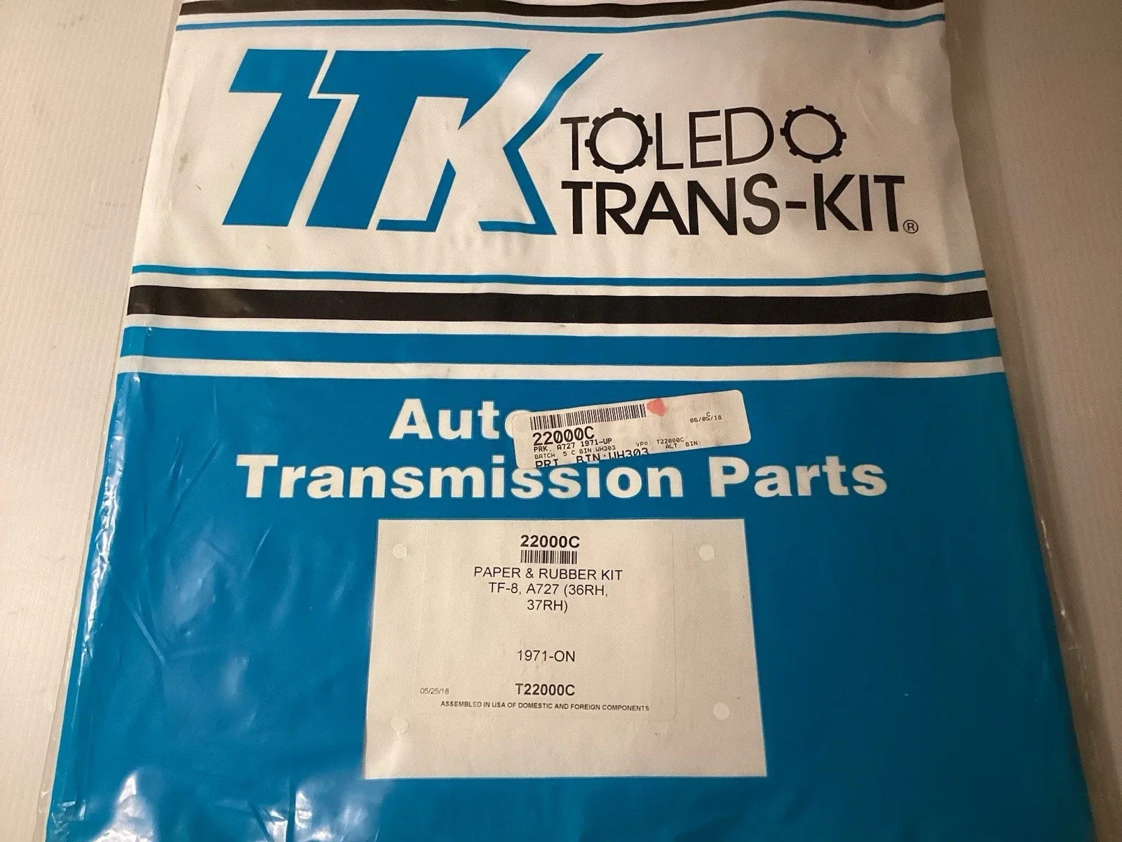 727 / Torqueflite 8 Paper & Rubber Gasket Set - Toledo
