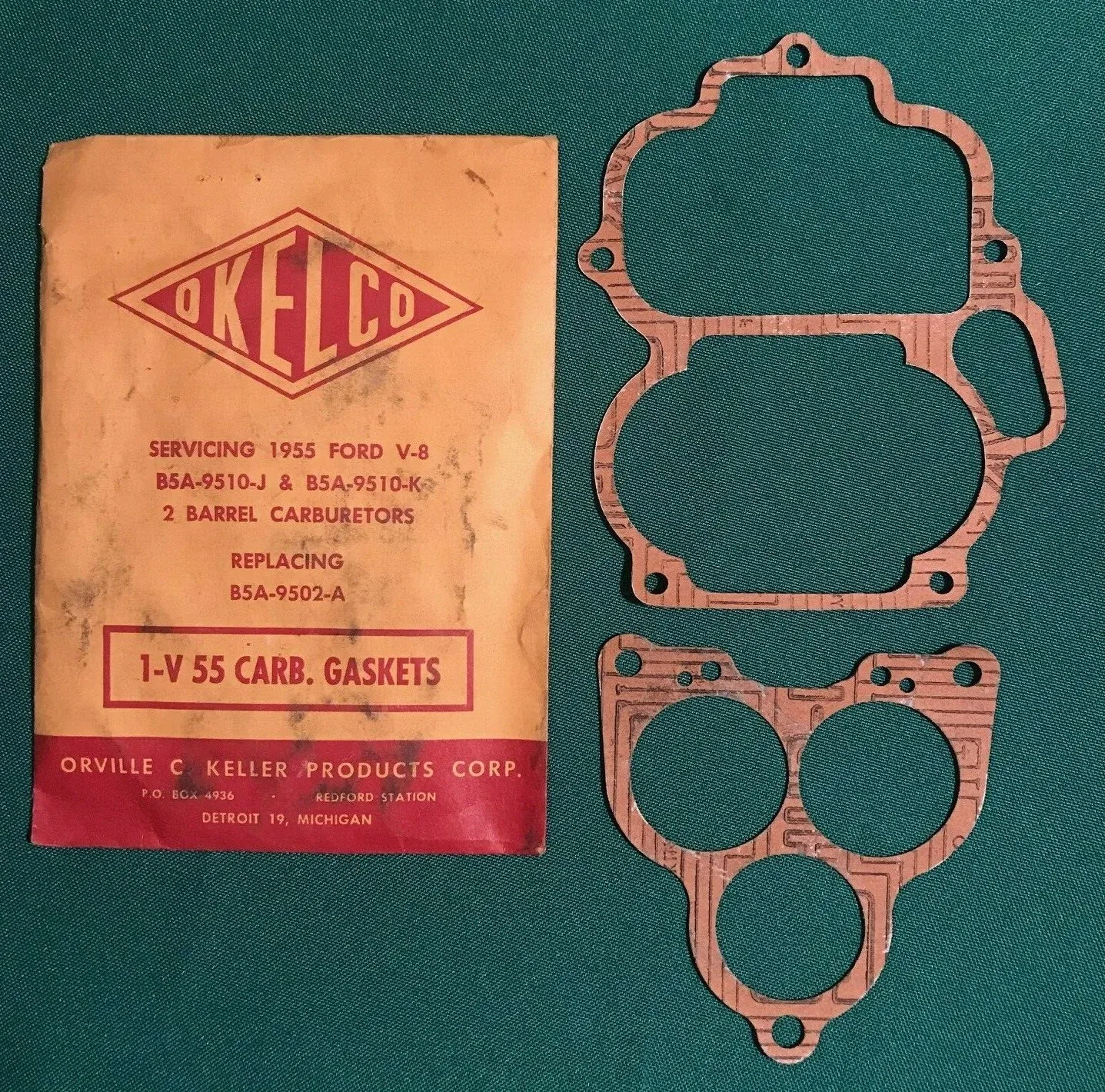 1955 Ford V-8 Carburetor Gasket Set OKELCO B5A-9510-J & B5A-9510-K 2-Barrel image 3