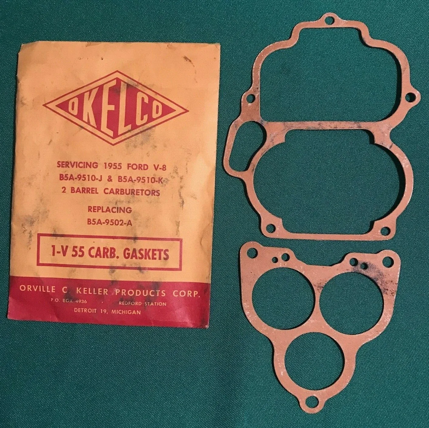 1955 Ford V-8 Carburetor Gasket Set OKELCO B5A-9510-J & B5A-9510-K 2-Barrel image 4
