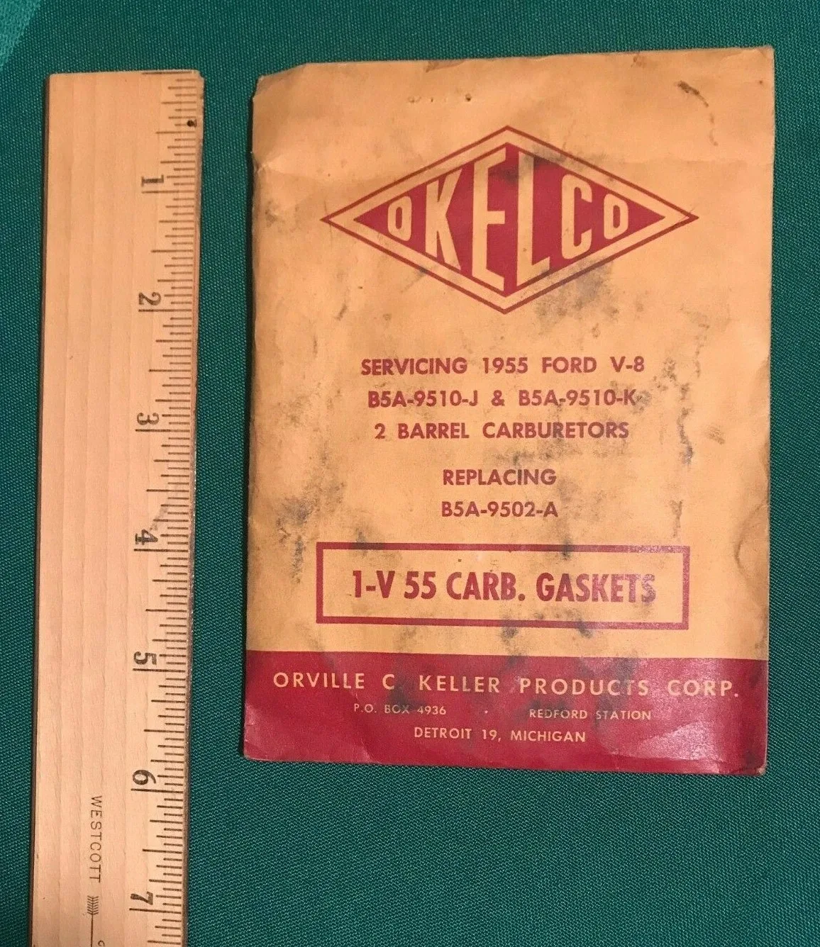 1955 Ford V-8 Carburetor Gasket Set OKELCO B5A-9510-J & B5A-9510-K 2-Barrel